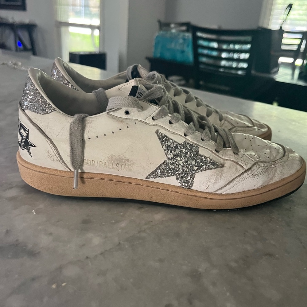 Golden Goose White and Silver Sneakers